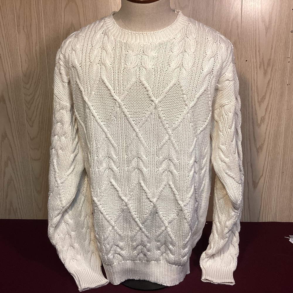 L. Etienne Pour Homme Men’s Cable Crewneck Cotton Sweater Made USA size XL Tall